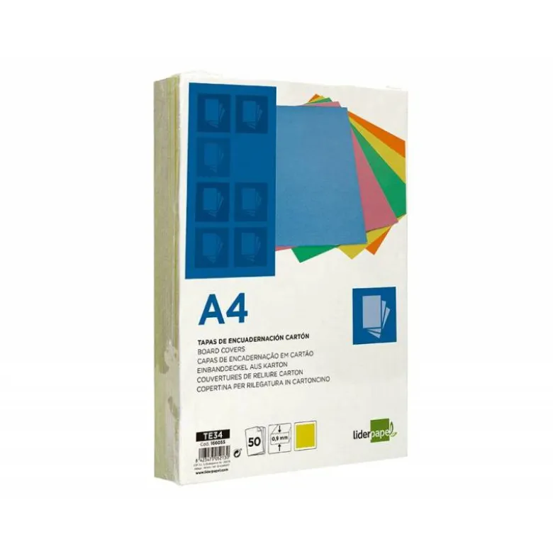TAPA ENCUADERNACION LIDERPAPEL CARTON A4 0,9MM AMARILLO FLUOR PAQUETE DE 50 UNIDADES