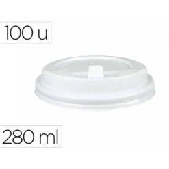 TAPA PARA VASO BUNZL 280 ML POLIESTIRENO CON ORIFICIO PAQUETE DE 100 UNIDADES