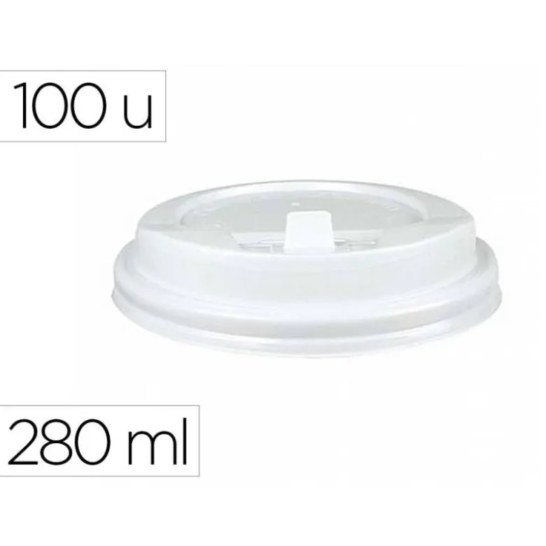 TAPA PARA VASO BUNZL 280 ML POLIESTIRENO CON ORIFICIO PAQUETE DE 100 UNIDADES