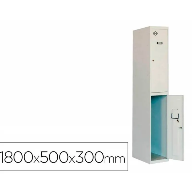 TAQUILLA METALICA SIMONLOCKER 2 PUERTAS CON CERRADURA RESPIRADERO Y ETIQUETERO GRIS/GRIS 1800X500X300 MM