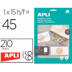 TARJETA DE VISITA APLI INVITACION HOGAR 210X99 MM 200 GR BLANCA BOLSA DE 15 HOJAS DIN A4