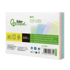 TARJETA LIDERPAPEL PARA ESTUDIAR RAYADA CARTULINA DE COLORES 170 GR/M2 100X150MM PAQUETE DE 200 UNIDADES