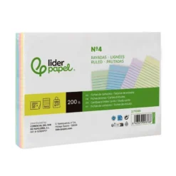 TARJETA LIDERPAPEL PARA ESTUDIAR RAYADA CARTULINA DE COLORES 170 GR/M2 125X200MM PAQUETE DE 200 UNIDADES