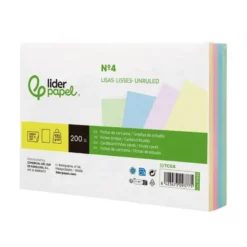 TARJETA LIDERPAPEL PARA ESTUDIAR LISA CARTULINA DE COLORES 170 GR/M2 125X200MM PAQUETE DE 200 UNIDADES