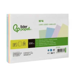 TARJETA LIDERPAPEL PARA ESTUDIAR LISA CARTULINA DE COLORES 170 GR/M2 125X200MM PAQUETE DE 200 UNIDADES