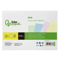 TARJETA LIDERPAPEL PARA ESTUDIAR LISA CARTULINA DE COLORES 170 GR/M2 125X200MM PAQUETE DE 200 UNIDADES