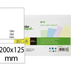 TARJETA LIDERPAPEL PARA ESTUDIAR LISA CARTULINA DE COLORES 170 GR/M2 125X200MM PAQUETE DE 200 UNIDADES