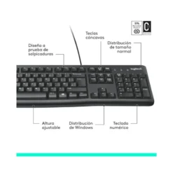 Teclado multimedia cable Logitech K120 1,5 m color Negro