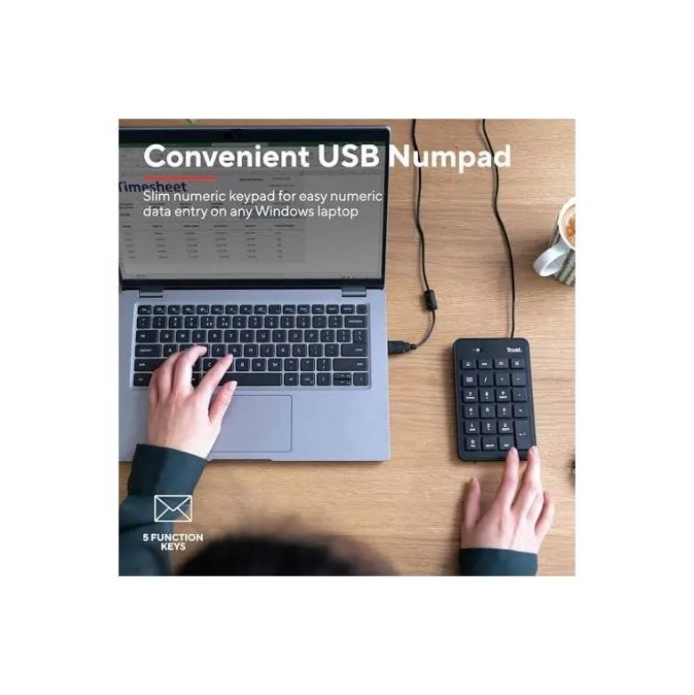 TECLADO NUMERICO TRUST XALAS NUMPAD CON CABLE LONGITUD 145 CM USB 2.0 COLOR NEGRO