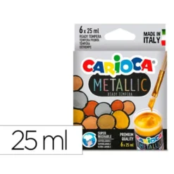 TEMPERA ESCOLAR CARIOCA METALLIC BOTE 25 ML CAJA DE 6 COLORES SURTIDOS