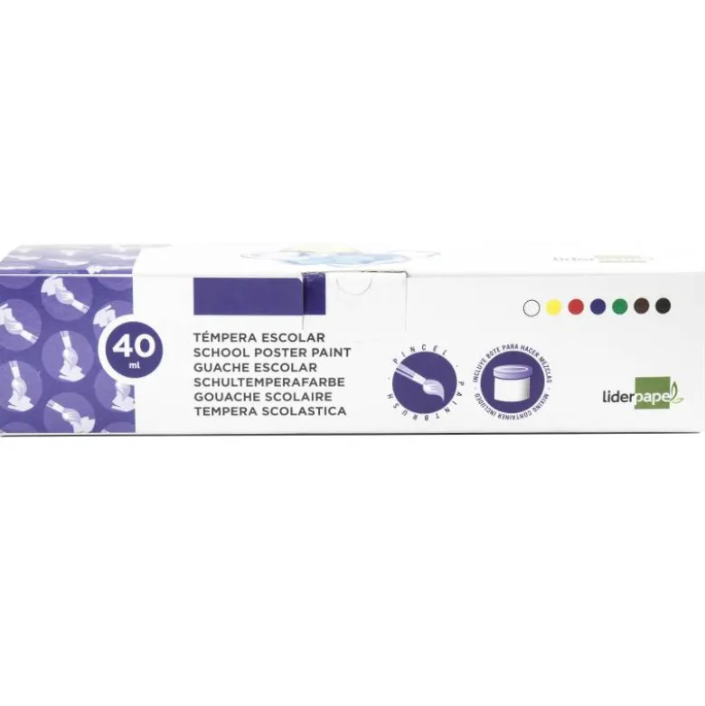 Tempera Escolar Liderpapel 7 Colores Surtidos 40ml + pincel