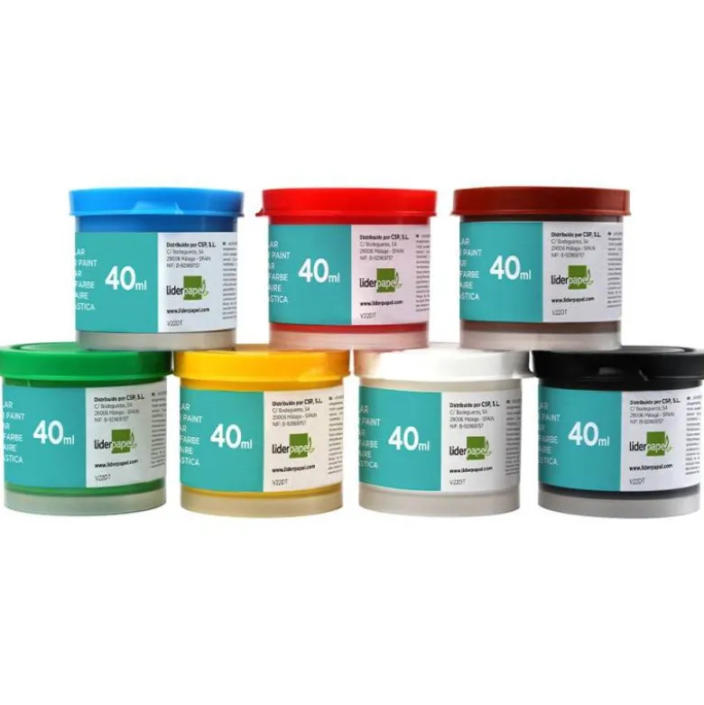 Tempera Escolar Liderpapel 7 Colores Surtidos 40ml + pincel