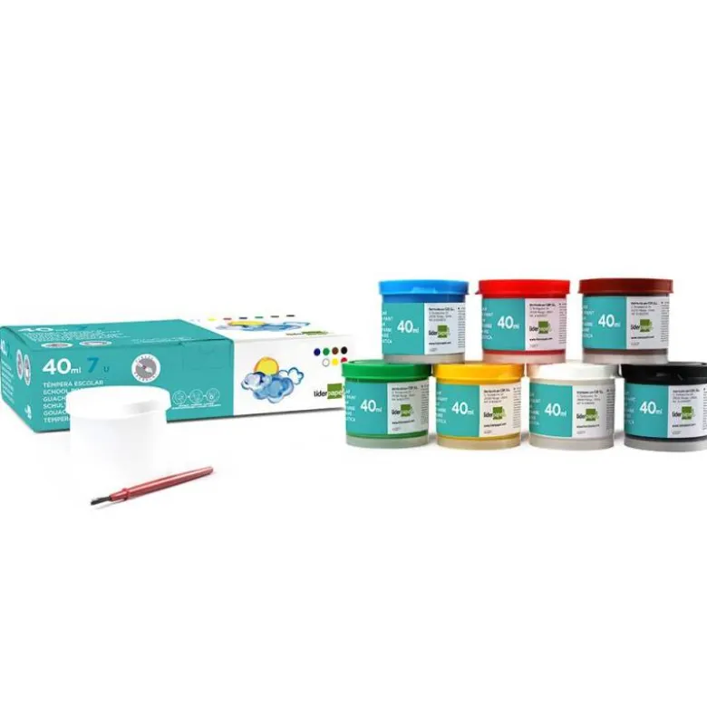 Tempera Escolar Liderpapel 7 Colores Surtidos 40ml + pincel