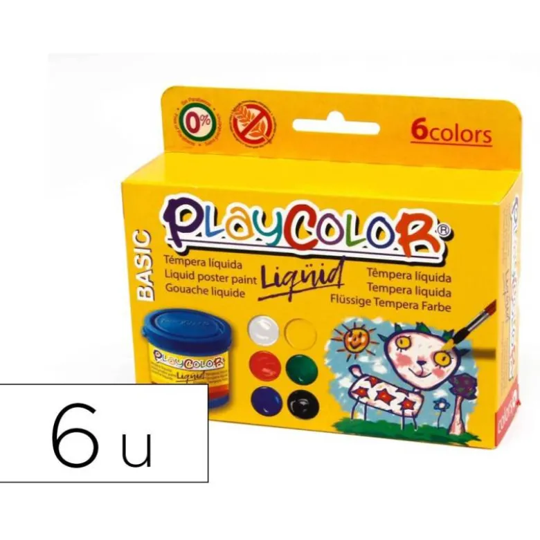 TEMPERA LIQUIDA PLAYCOLOR LIQUID BASIC 40 ML CAJA DE 6 UNIDADES COLORES SURTIDOS