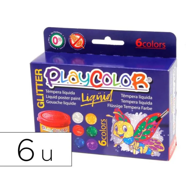 TEMPERA LIQUIDA PLAYCOLOR LIQUID GLITTER 40 ML CAJA DE 6 UNIDADES COLORES SURTIDOS