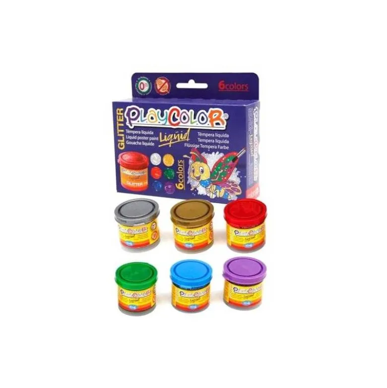 TEMPERA LIQUIDA PLAYCOLOR LIQUID GLITTER 40 ML CAJA DE 6 UNIDADES COLORES SURTIDOS