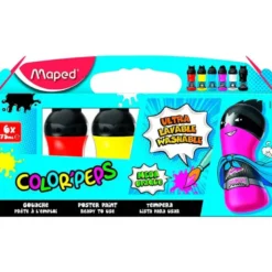Tempera Maped Color Peps Ultra Lavable de Colores Primarios Surtidos Caja de 6 botellas 75 ml