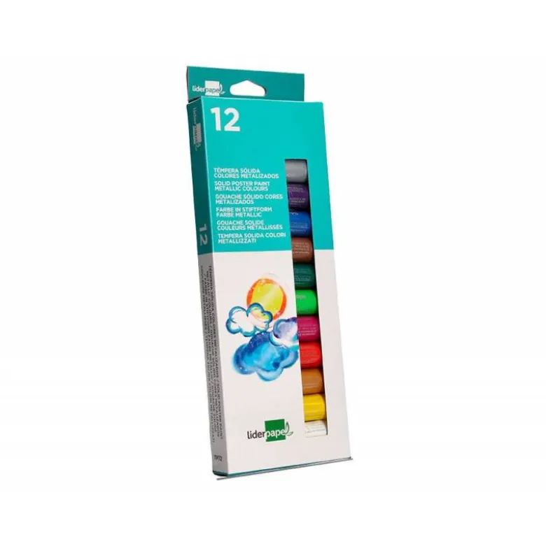 TEMPERA SOLIDA EN BARRA LIDERPAPEL ESCOLAR 10 GR CAJA DE 12 COLORES SURTIDOS
