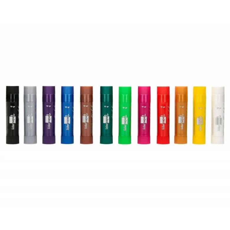 TEMPERA SOLIDA EN BARRA LIDERPAPEL ESCOLAR 10 GR CAJA DE 12 COLORES SURTIDOS