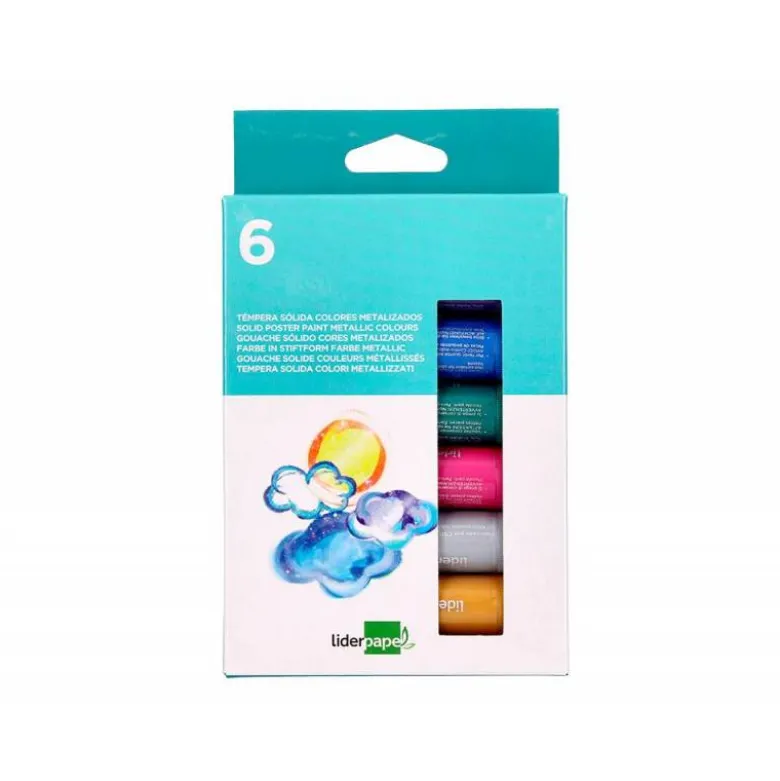 TEMPERA SOLIDA EN BARRA LIDERPAPEL ESCOLAR 10 GR CAJA DE 6 COLORES SURTIDOS