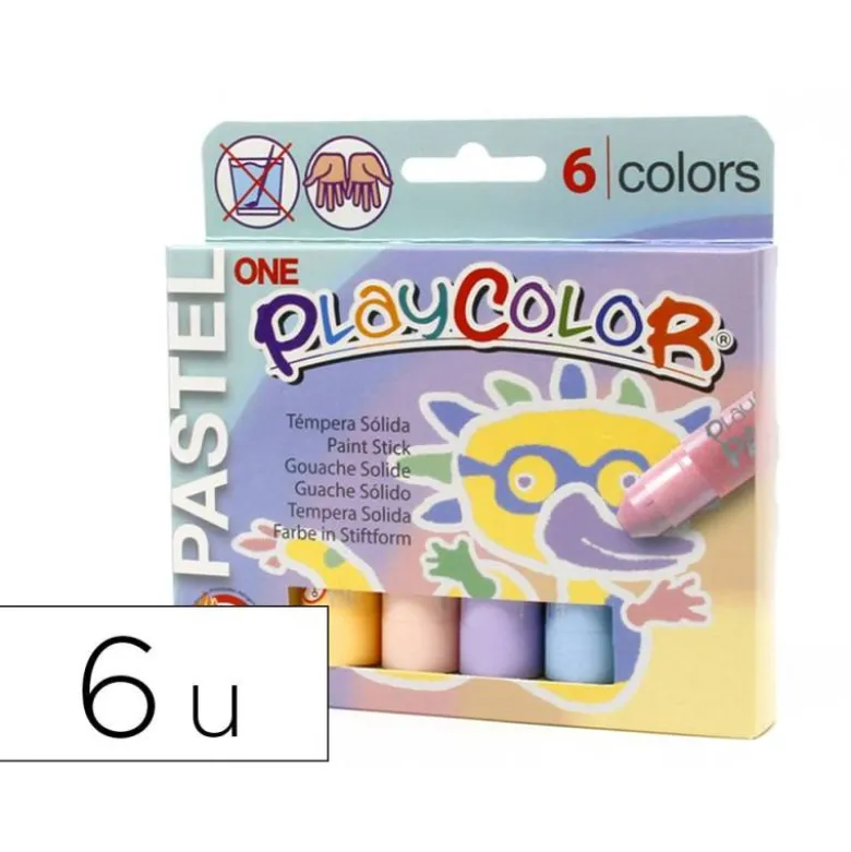 TEMPERA SOLIDA EN BARRA PLAYCOLOR PASTEL ONE CAJA DE 6 UNIDADES COLORES SURTIDOS