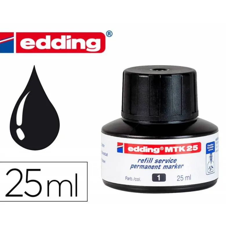 TINTA ROTULADOR EDDING MTK25 CON SISTEMA CAPILAR COLOR NEGRO FRASCO DE 25 ML
