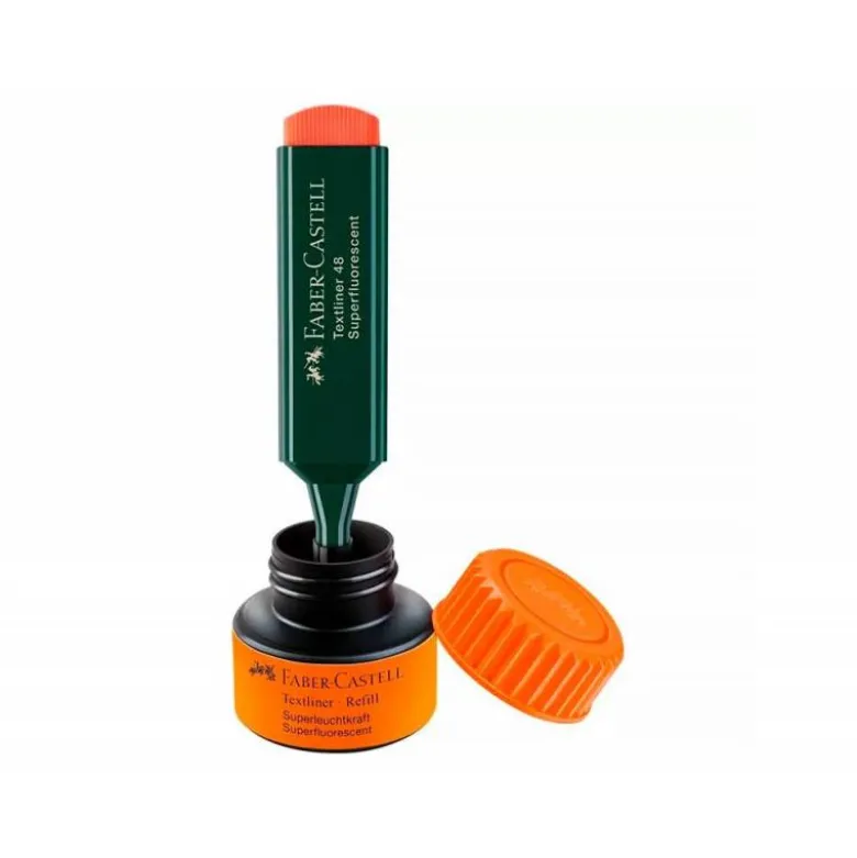 TINTA ROTULADOR FABER CASTELL TEXTLINER FLUORESCENTE 1549 CON SISTEMA CAPILAR COLOR NARANJA FRASCO DE 30 ML