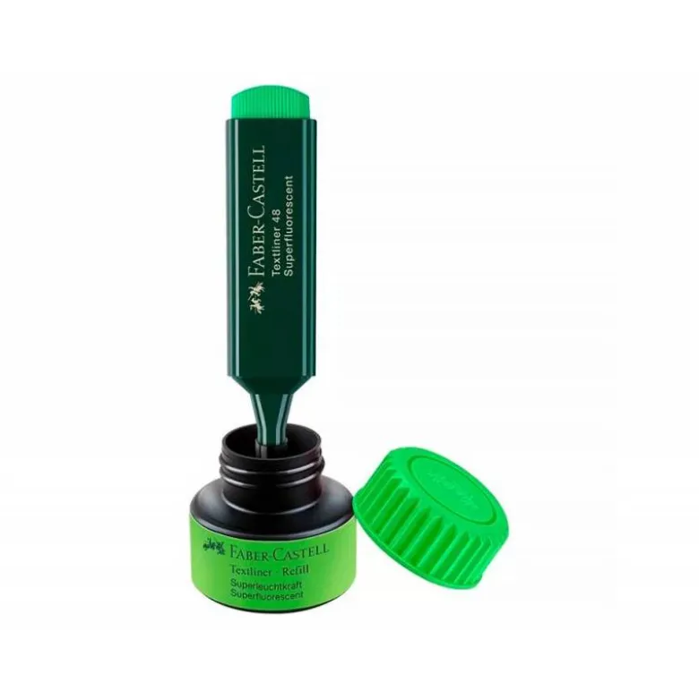 TINTA ROTULADOR FABER CASTELL TEXTLINER FLUORESCENTE 1549 CON SISTEMA CAPILAR COLOR VERDE FRASCO DE 30 ML