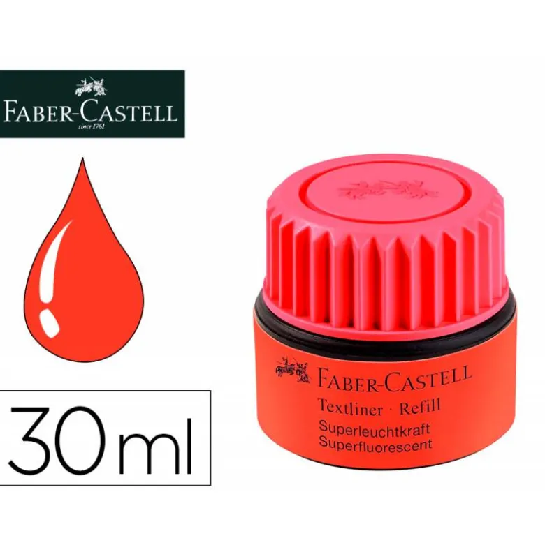 TINTA ROTULADOR FABER CASTELL TEXTLINER FLUORESCENTE 1549 CON SISTEMA CAPILAR COLOR ROJO FRASCO DE 30 ML