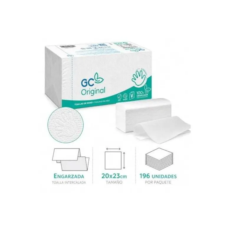 Toalla de papel mano engarzada ecologica xtrasec 20x23 cm 2 capas paquete196 unidades.