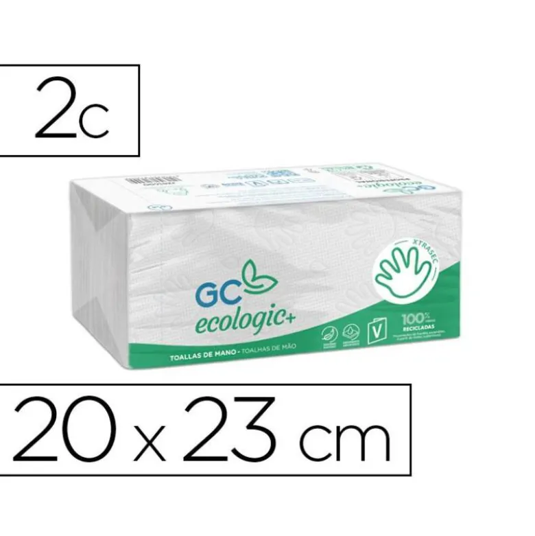 Toalla de papel mano engarzada ecologica xtrasec 20x23 cm 2 capas paquete196 unidades.