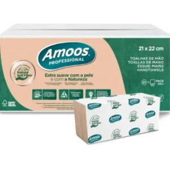 TOALLA SECAMANOS AMOOS PROFESSIONAL NATURALLY SOFT 2 CAPAS PASTA CRUDA 21X220 CM PAQUETE DE 200 UNIDADES