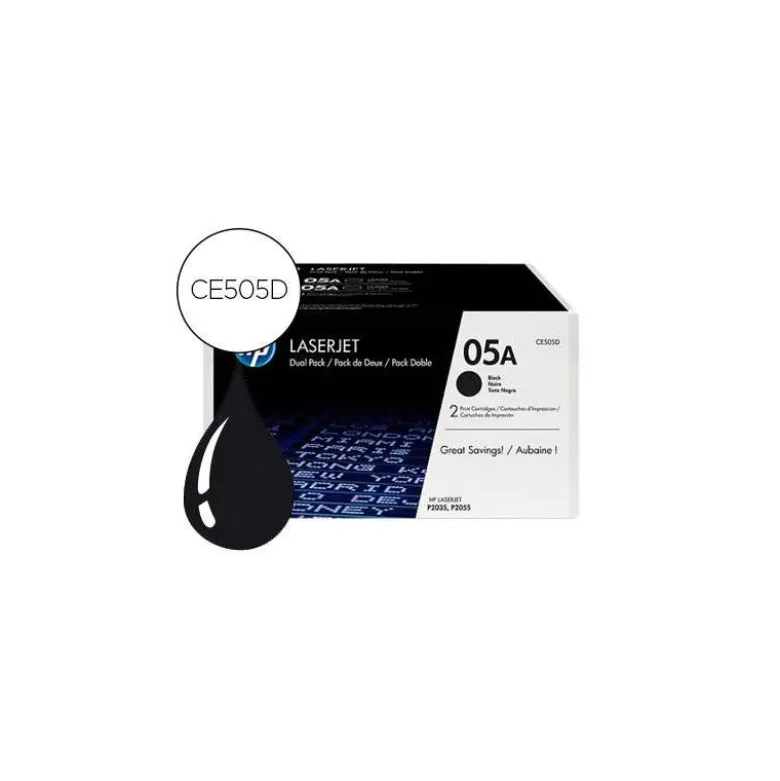 TONER HP 05A LASERJET P2033 / 2035 / 2036 / 2037 / 2054 / 2055 / 2056 / 2057 NEGRO PACK DE 2 UNIDADES 2.300 PAG
