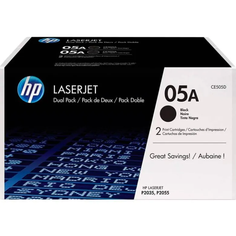 TONER HP 05A LASERJET P2033 / 2035 / 2036 / 2037 / 2054 / 2055 / 2056 / 2057 NEGRO PACK DE 2 UNIDADES 2.300 PAG