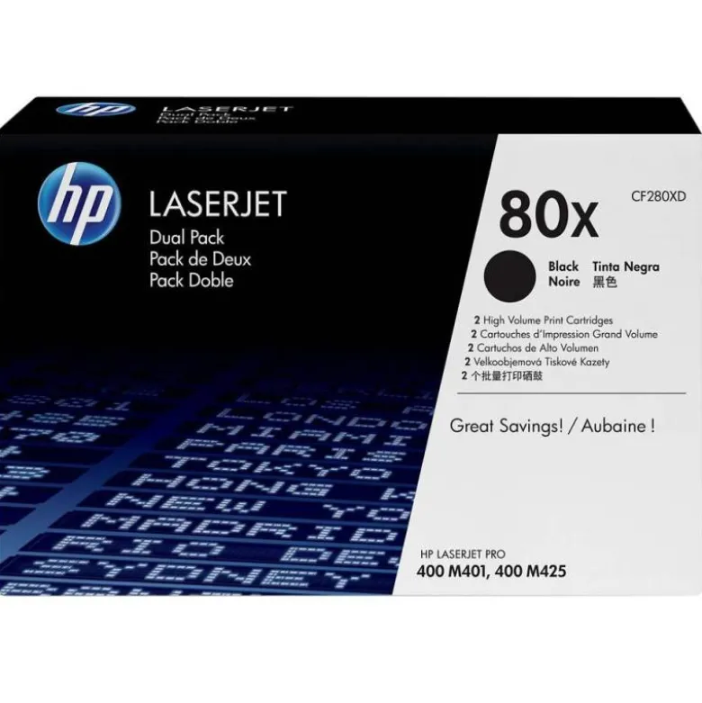 TONER HP LASERJET PRO 80X M401 M425 NEGRO PACK DE 2 UNIDADES 6900 PAGINAS