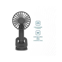 VENTILADOR DE MANO DAEWOO HIGH POWER 5W 3 VELOCIDADES RECARGABLE USB-C COLOR NEGRO