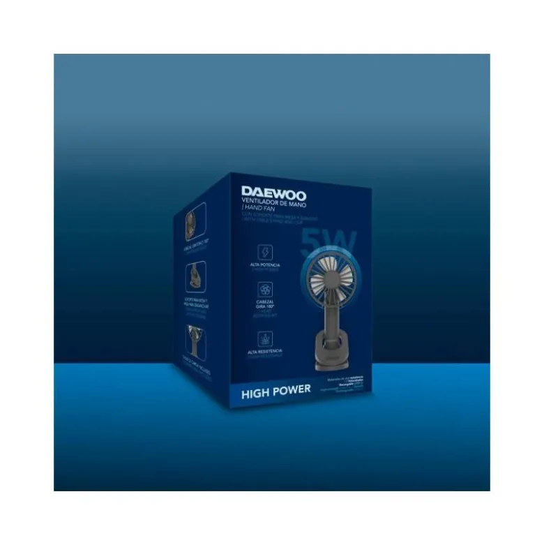 VENTILADOR DE MANO DAEWOO HIGH POWER 5W 3 VELOCIDADES RECARGABLE USB-C COLOR NEGRO