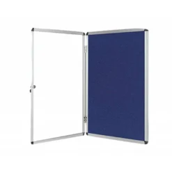 Vitrina de anuncios q-connect mural grande fieltro azul con puerta y marco con cerradura 120x90 cm.