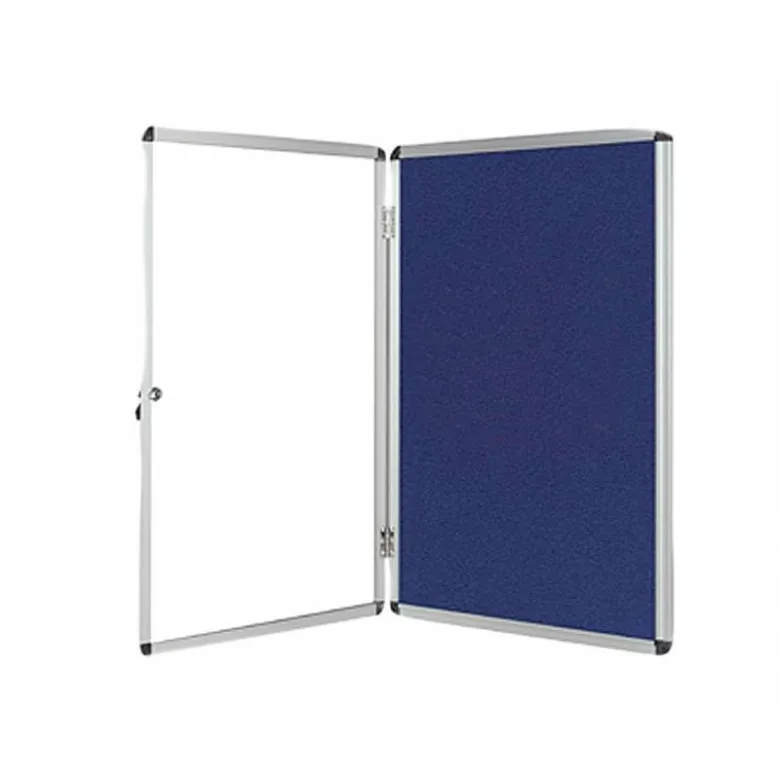 Vitrina de anuncios q-connect mural grande fieltro azul con puerta y marco con cerradura 120x90 cm.