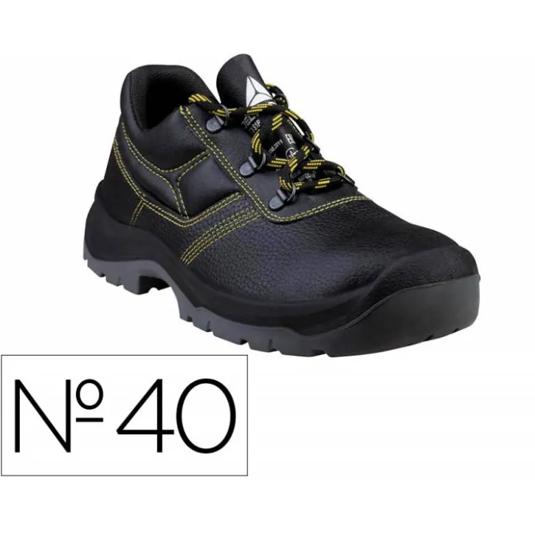 ZAPATOS DE SEGURIDAD DELTAPLUS PIEL CRUPON PIGMENTADA SUELA PU BI DENSIDAD COLOR NEGRO TALLA 40